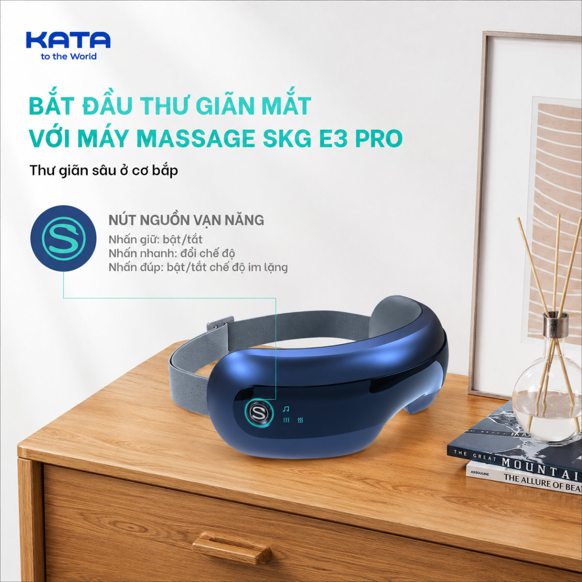 Giữ lâu nút S để Bật và tắt nguồn máy massage mắt SKG E3 Pro