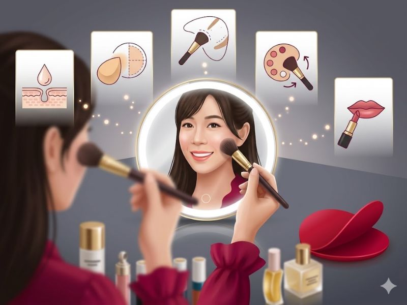 Để có lớp trang điểm tự nhiên tại nhà, người mới bắt đầu nên thực hiện theo thứ tự đơn giản